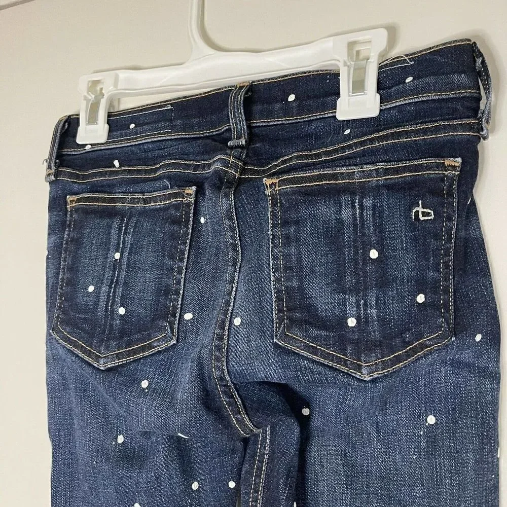rag and bone paint splattered blue wash denim skinny low rise jeans size US 24 - Picture 2 of 8
